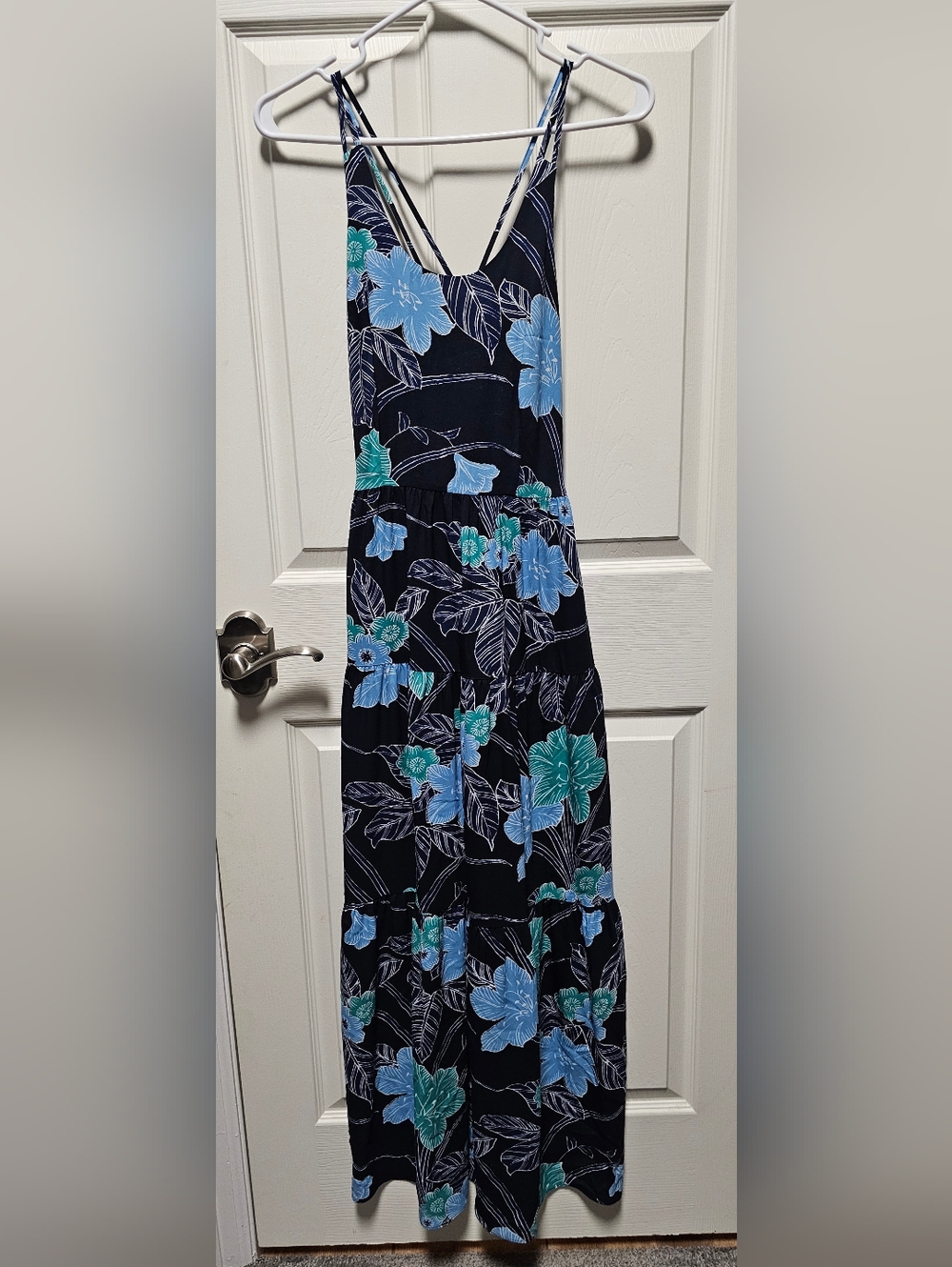 LOFT Navy Floral Maxi Dress with Blue & Teal Blooms - Size 2